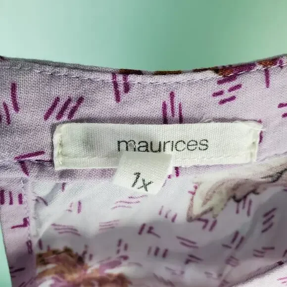 Maurices Womens Plus Size Purple Floral Long Sleeve Boho Blouse Top Size 1X - Picture 3 of 9